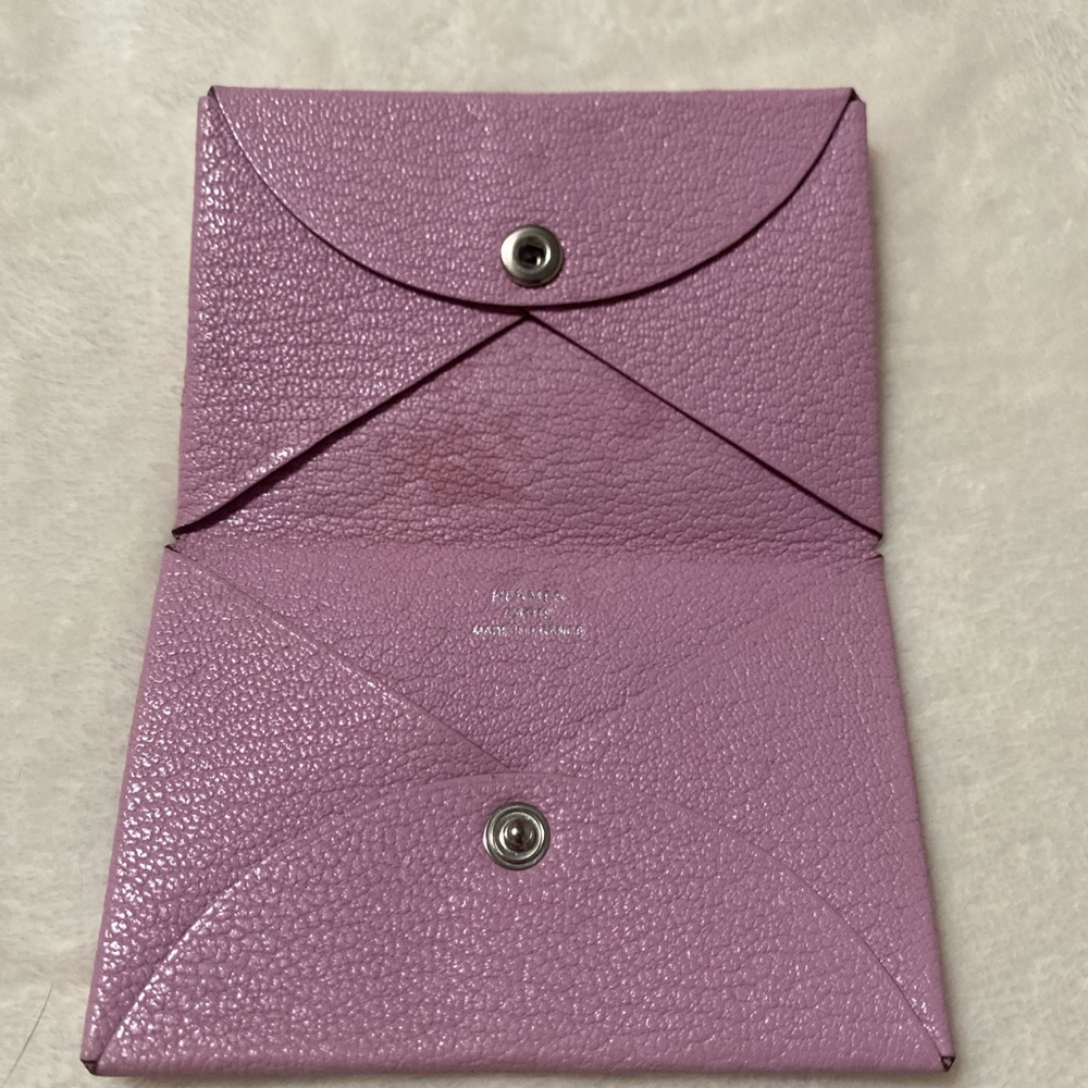 Hermes Calvi card holder in pink